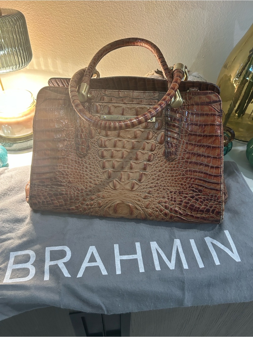 Brahmin Brown Croc-Embossed Leather Satchel
